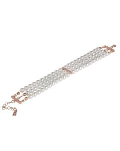 Bracciale multifilo di perle Swarovski con inserti in argento rosa e zirconi