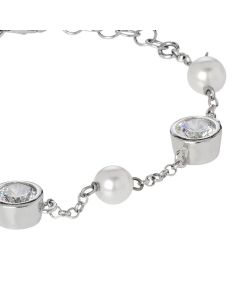 Bracelet with loops of zircons diamond cut and white pearls Swarovski