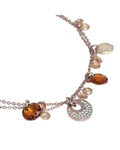 Bracelet double thread-plated silver pink gold with zircons and gold plated Swarovski