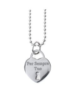 Collana lunga in acciaio con pendente a cuore e messaggio inciso "Per sempre tuo"