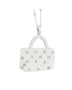 Necklace with rhodium plated handbag pendant and Swarovski