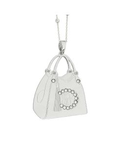 Necklace with shopping bag pendant rhodium plated and Swarovski