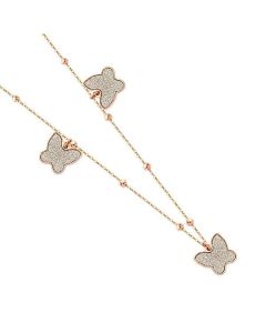Necklace with butterflies glitterate gold plated pink