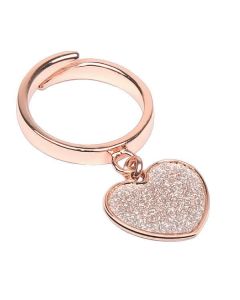 Adjustable Ring Gold plated pink with heart glitterato