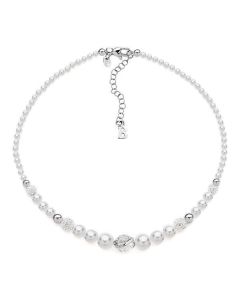 Necklace in silver with pearls and rhinestones