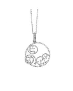 Necklace in silver pendant with perforated circular and zircons