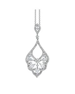 Necklace with a pendant from the profile in a fan shape and white zircons