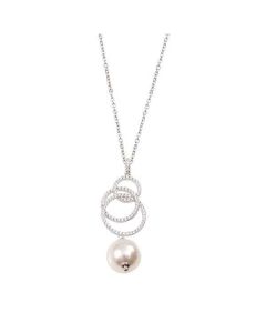 Necklace in silver with a pendant of zircons and final pearl