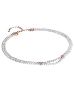 Collana due fili di perle Swarovski con passanti in argento rosato e zirconi