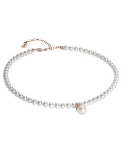 Necklace with pearl central Swarovski, silver rosato and zircons