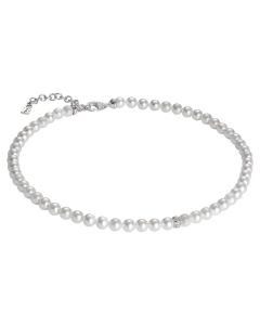 Necklace with Swarovski beads and central loop in silver and zircons