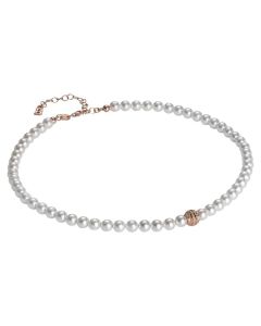 Collana di perle Swarovski con centrale satinato in argento rosato