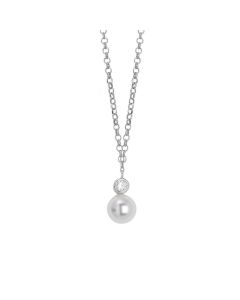 Necklace with a pendant of zircon and Swarovski pearl