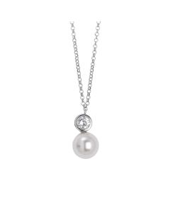 Necklace in silver with a pendant of zircon diamond cut and Swarovski pearl