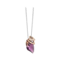 Necklace double thread bicolor with Swarovski to heart amethyst and zircons