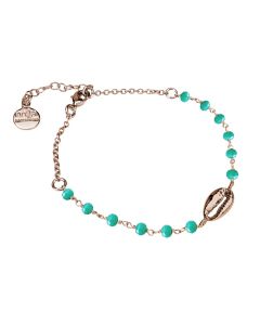 
Rosé bracelet with green crystals and shell