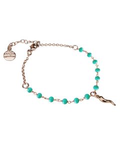 
Rosé bracelet with green crystals and lucky charm