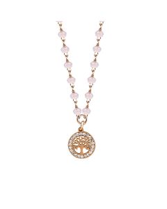 
Rosé necklace with pink milk crystals and tree of life