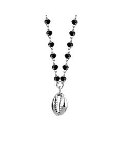 
Necklace with black crystals and shell