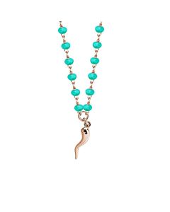
Rosé necklace with teal green crystals and lucky charm