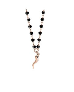 
Rosé necklace with black crystals and lucky charm