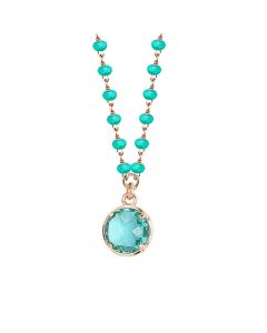 
Rosé necklace with crystals and green water pendant