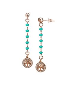 
Rosé earrings with green water crystals and tree of life