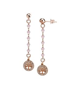 
Rose earrings with pink milk crystals and tree of life
