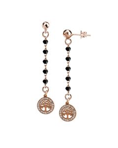 
Rosé earrings with black crystals and tree of life