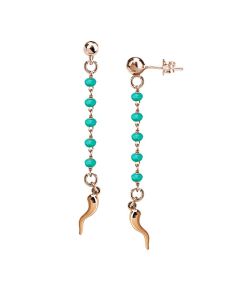 
Rosé earrings with teal-green crystals and lucky charm
