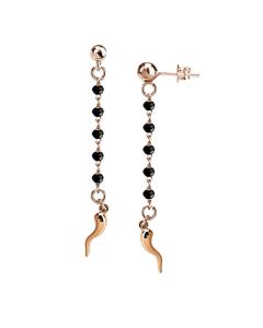 
Rosé earrings with black crystals and lucky charm