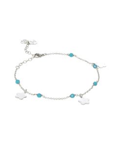 Cavigliera con Swarovski carribean blue opal  e charms a forma di fiore