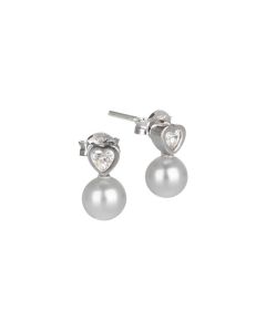 Earrings in the lobe with heart in zircons and Swarovski pearl