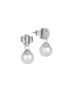 Earrings in the lobe with pearl pendant and zircons