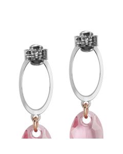 Earrings bicolor with oval zircons and Swarovski light rose