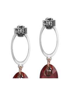 Earrings bicolor with oval zircons and Swarovski red magma