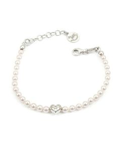 Bracelet in silver with white pearls and central heart