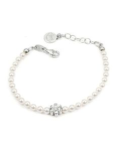 Bracelet in silver with white pearls and central flower
