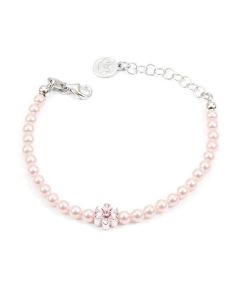Bracelet in silver with pink pearls and central flower