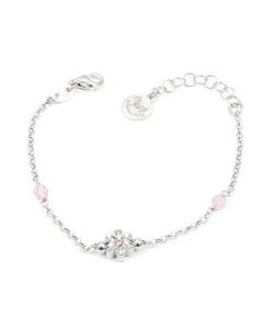 Bracelet in silver with Swarovski crystals pink and central flower
