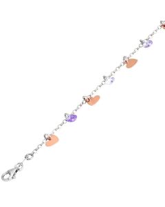Bracelet in silver with charms rose and lavender zircons