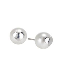 Earrings in the lobe in silver with heart on Pearl Swarovski