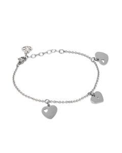 
Rhodium plated bracelet with charms in the shape of hearts
