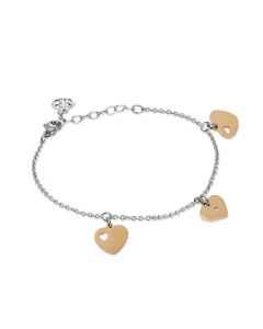 
Rhodium plated bracelet with pink charms in the shape of hearts