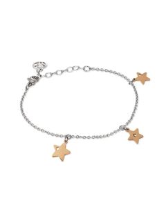 
Rhodium plated bracelet with rosé star-shaped charms
