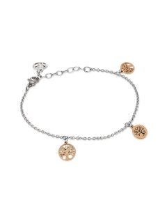 
Rhodium plated bracelet with rosy tree-shaped charms