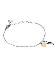 
Rhodium plated bracelet with lucky charm and pink heart