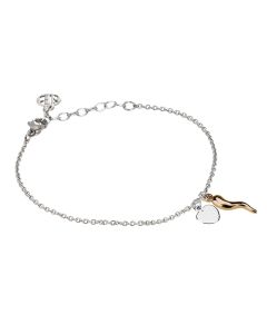 
Rhodium plated bracelet with little heart and pink lucky charm