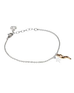 
Rhodium plated bracelet with star and rosé lucky charm