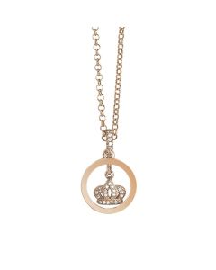 Pink necklace with a pendant in the shape of a crown and zircons